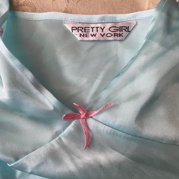 y2k floral embroidered baby blue silk cami lingerie top - Picture 4 of 4